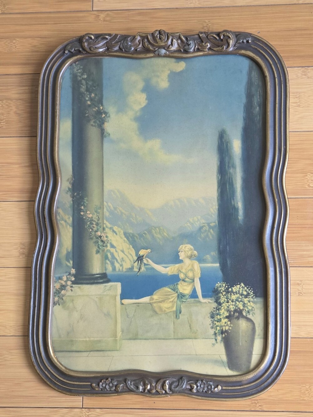 Antique 1920s R Atkinson Fox Romance Canyon Art Deco Framed Lithograph Print